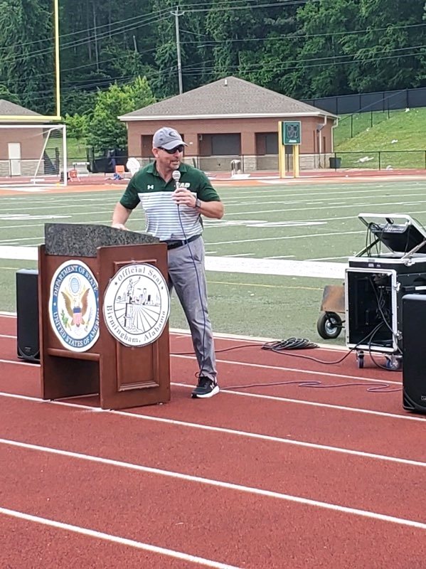 UAB Football Coach Bill Clark Speaks At The BCS Let's Move Community Huddle.